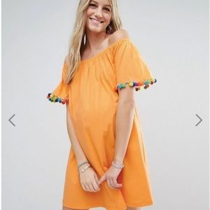 ASOS Maternity Off the Shoulder Dress w/ Pom Poms